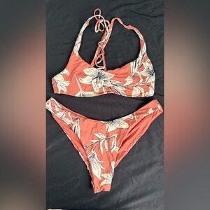 Roxy Floral Bikini Set in Rust and Cream